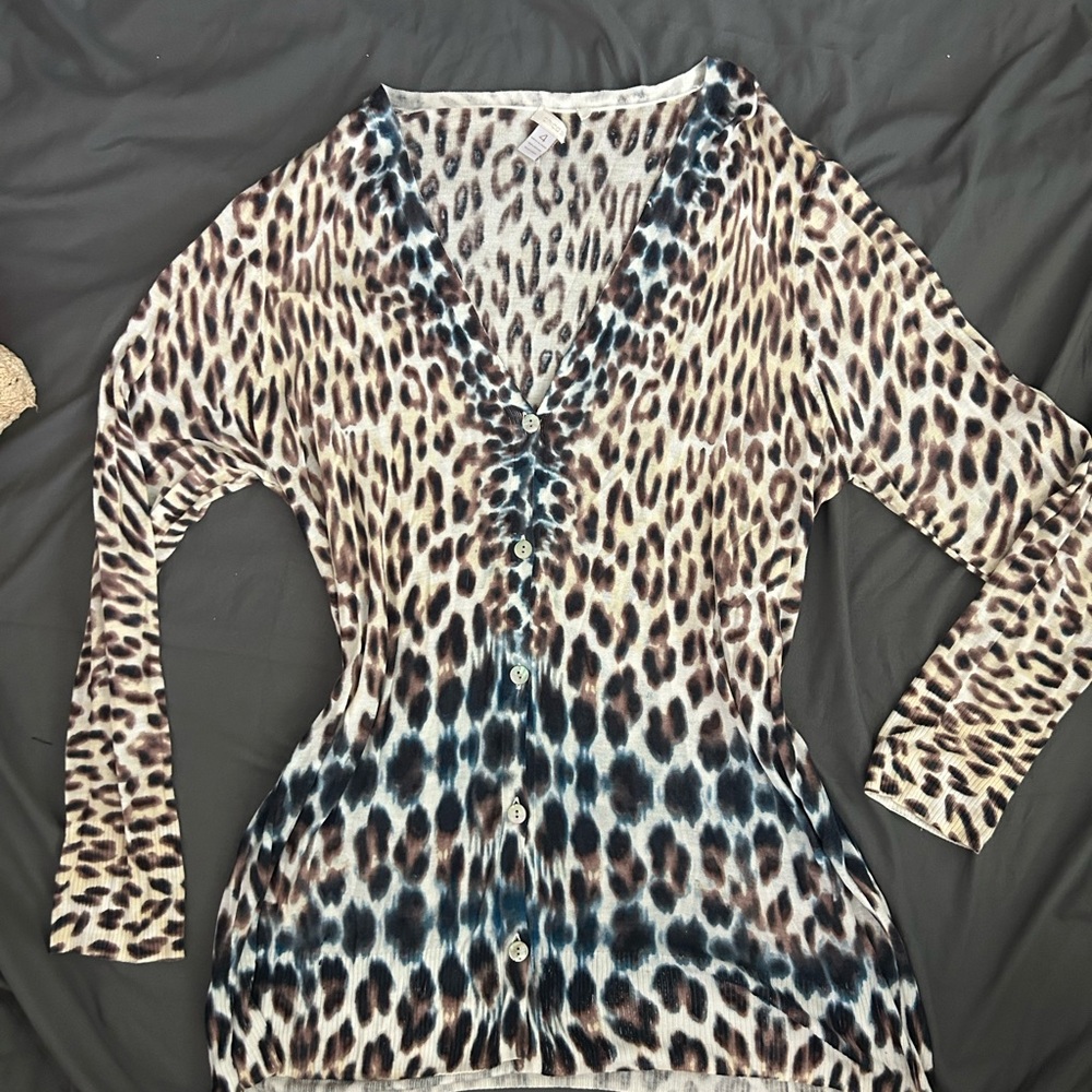 Chico’s Leopard-Print V-Neck Button Front Women's Top - Brown/Black